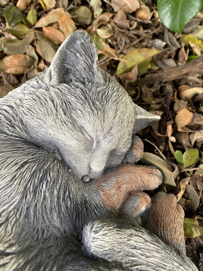 Cat Statue Memorial Sleeping Kitten Grey Animal Concrete Cement Australian Made