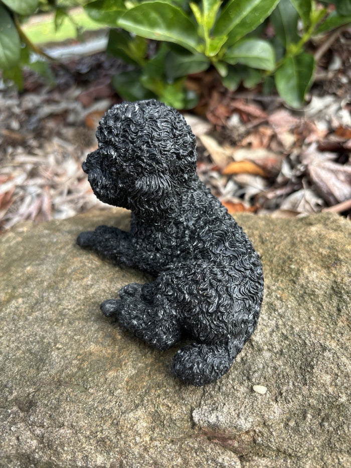 CAVOODLE SPOODLE POODLE STATUE BLACK PUPPY DOG ANIMAL GARDEN ORNAMENT SCULPTURE