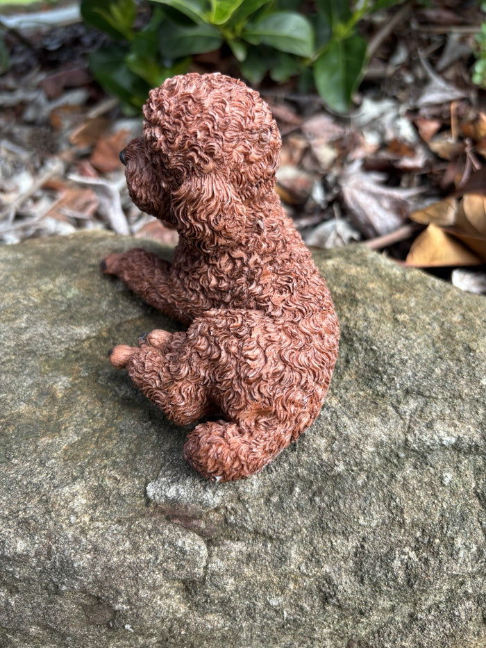 CAVOODLE SPOODLE POODLE STATUE BROWN PUPPY DOG ANIMAL GARDEN ORNAMENT SCULPTURE