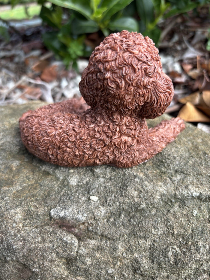 CAVOODLE SPOODLE POODLE STATUE BROWN PUPPY DOG ANIMAL GARDEN ORNAMENT SCULPTURE