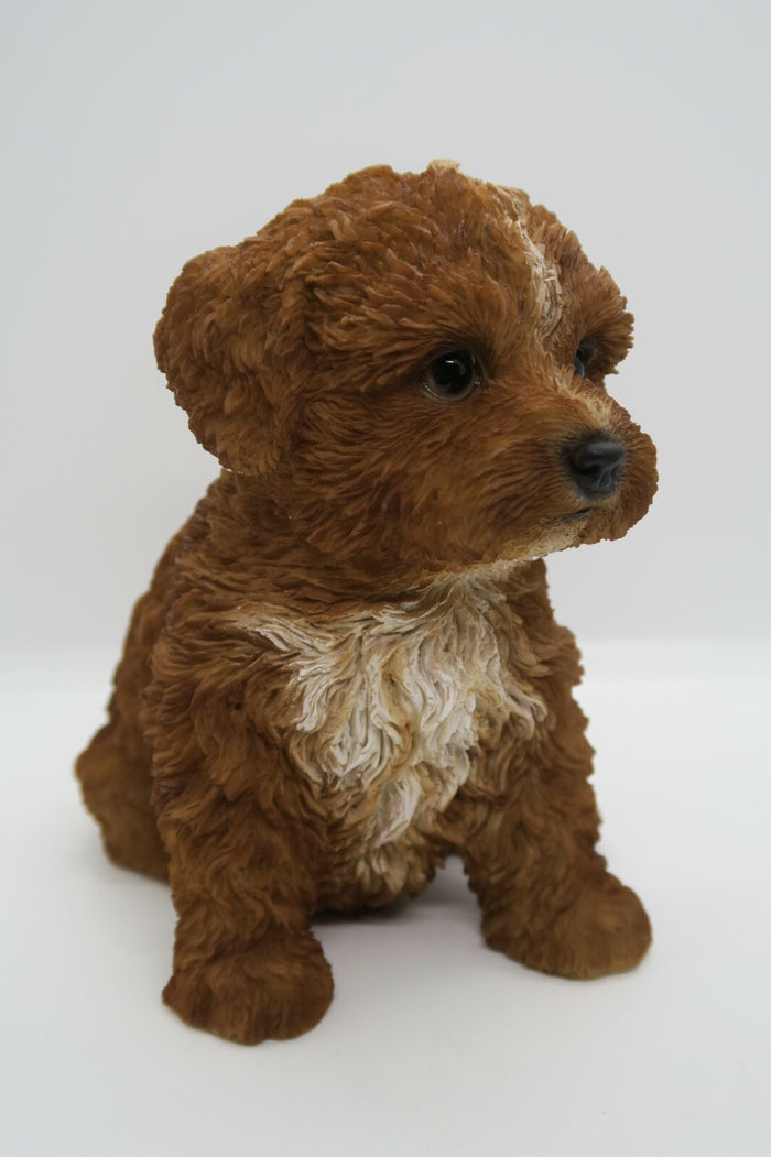 CAVOODLE STATUE BROWN PUPPY DOG ANIMAL GARDEN ORNAMENT SCULPTURE