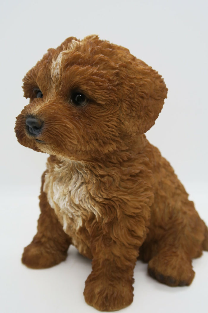 CAVOODLE STATUE BROWN PUPPY DOG ANIMAL GARDEN ORNAMENT SCULPTURE