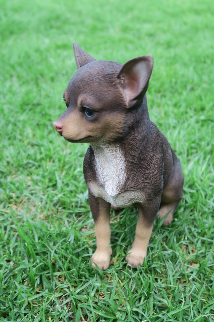CHIHUAHUA STATUE PUPPY DOG BROWN ANIMAL GARDEN MEMORIAL ORNAMENT FIGURINE