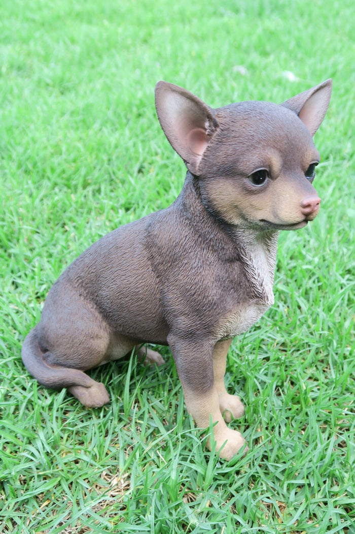CHIHUAHUA STATUE PUPPY DOG BROWN ANIMAL GARDEN MEMORIAL ORNAMENT FIGURINE