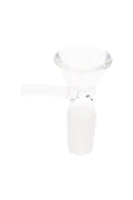Clear glass bowl with 14.5 mm male glass-on-glass joint and small side handle, a replacement slide for dry herb bongs.