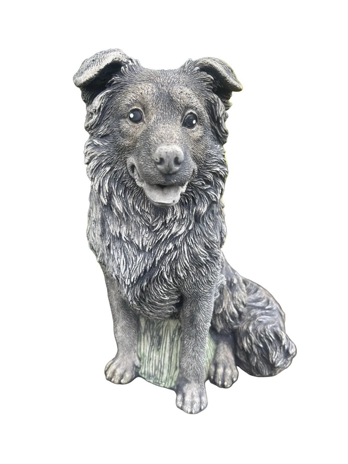 22nice4me Garden Statues sitting Border Collie dog ornament with detailed grey textured finish for indoor or outdoor