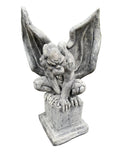 22nice4me Garden Statues white concrete gargoyle figurine on a pedestal with an antique rustic finish for garden decor