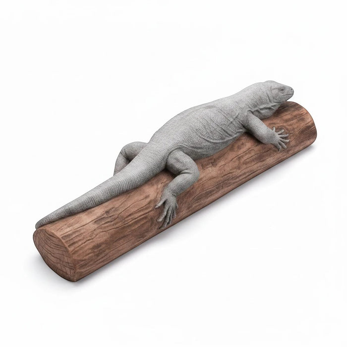 22nice4me Garden Statues hand-painted concrete goanna lizard basking on a log, Australian made garden ornament.