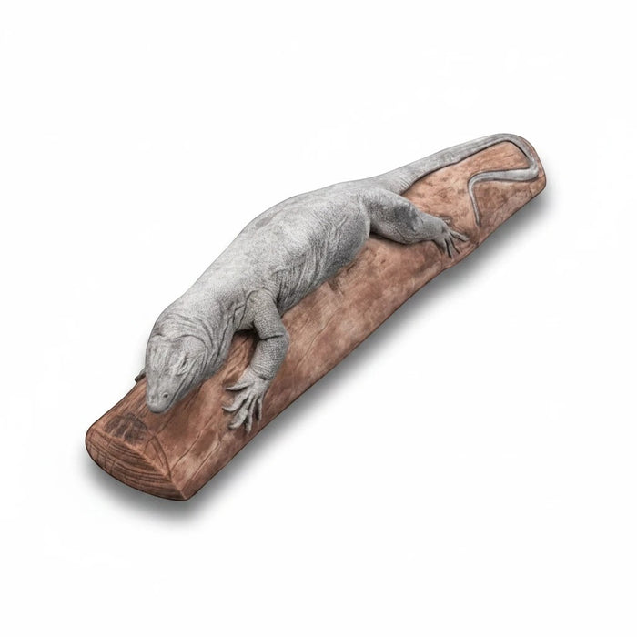 22nice4me Garden Statues hand-painted concrete goanna lizard basking on a log, Australian-made garden ornament.