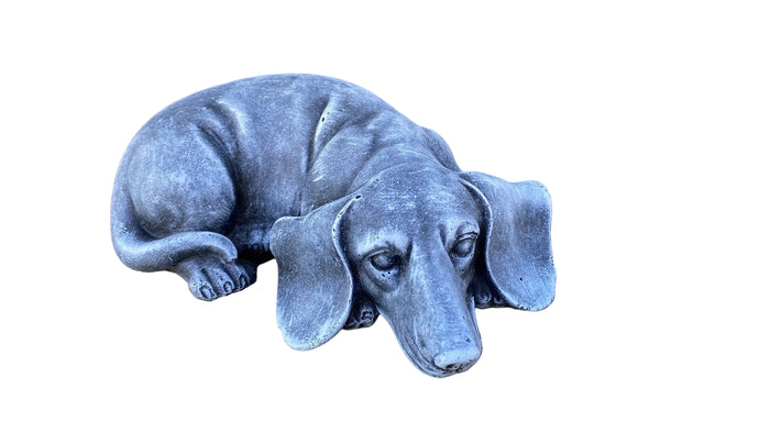 Concrete Dachshund garden statue front view outdoor cement dog ornament