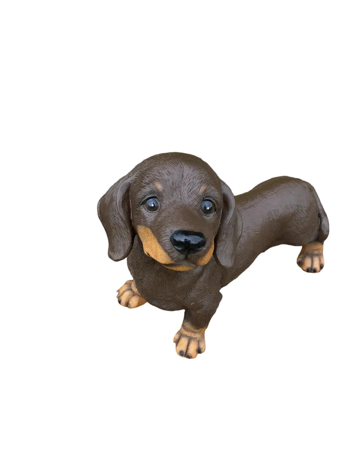 DACHSHUND SAUSAGE DOG MEMORIAL PUPPY ANIMAL GARDEN ORNAMENT BROWN 22cm