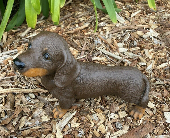 DACHSHUND SAUSAGE DOG MEMORIAL PUPPY ANIMAL GARDEN ORNAMENT BROWN 22cm