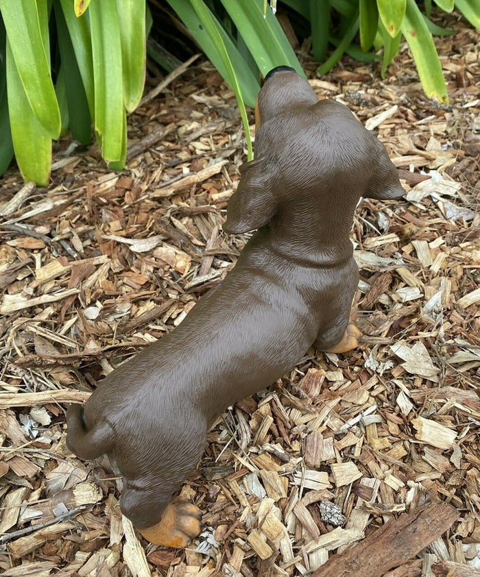 DACHSHUND SAUSAGE DOG MEMORIAL PUPPY ANIMAL GARDEN ORNAMENT BROWN 22cm