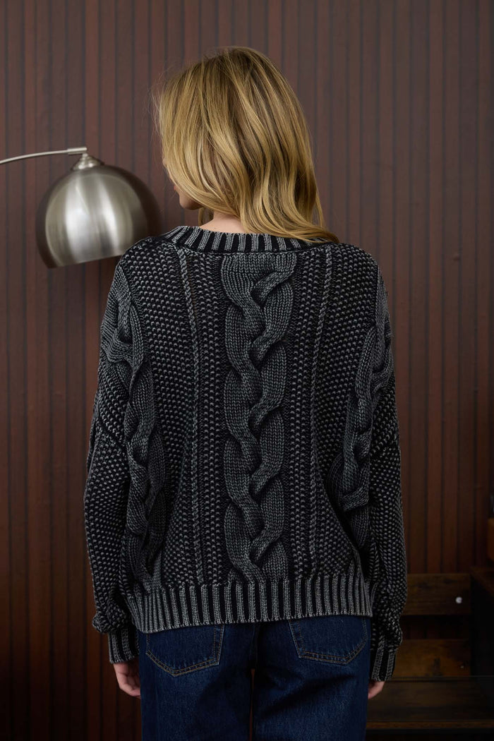 Danika Washed Cable Knit Pullover Sweater