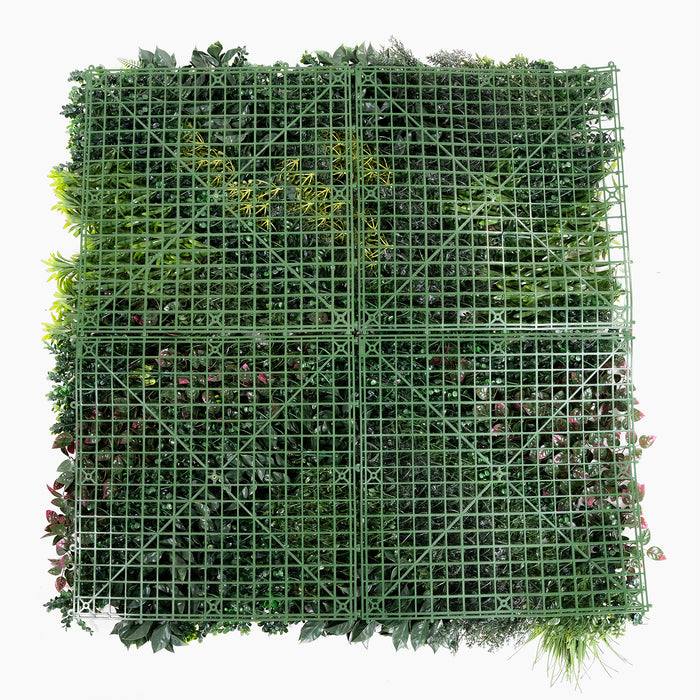 Square grid of artificial greenery on a white background