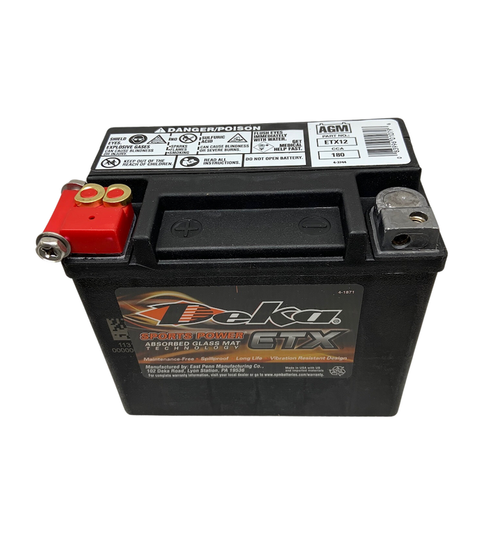 Deka ETX12 12V 180CCA 10Ah AGM Powersports Battery, USA Made
