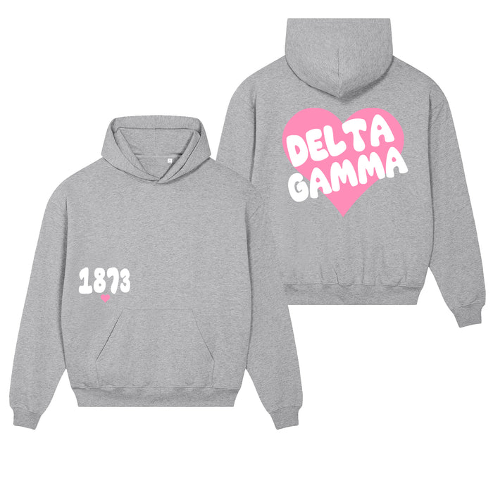 Delta Gamma Boxy Heart Pullover Hoodie - Athletic Grey