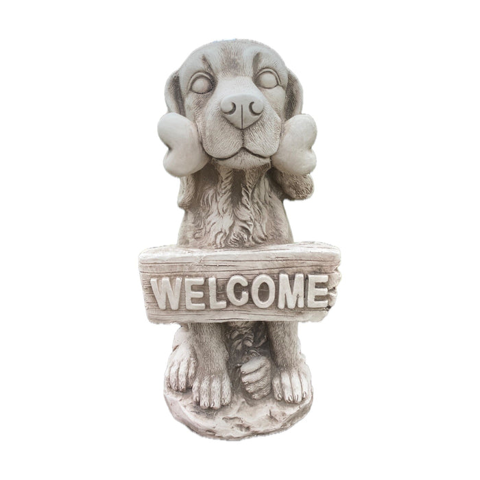 Dog Holding A Bone Welcome Sign Garden Statue Ornament Home Garden Decor