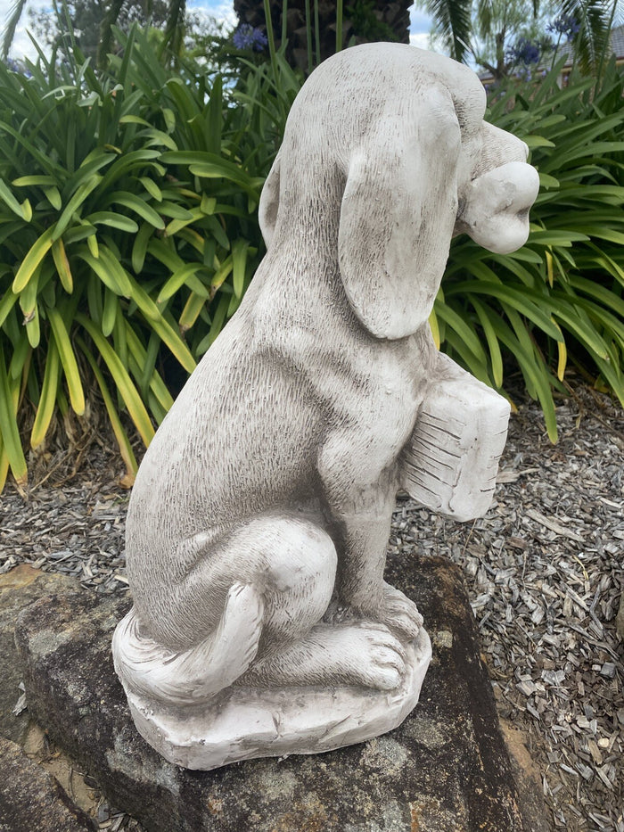 Dog Holding A Bone Welcome Sign Garden Statue Ornament Home Garden Decor