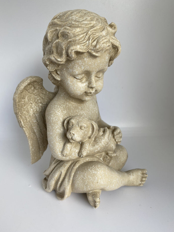 DOG MEMORIAL STATUE DOG PUPPY WITH WINGS PLAQUE  ORNAMENT