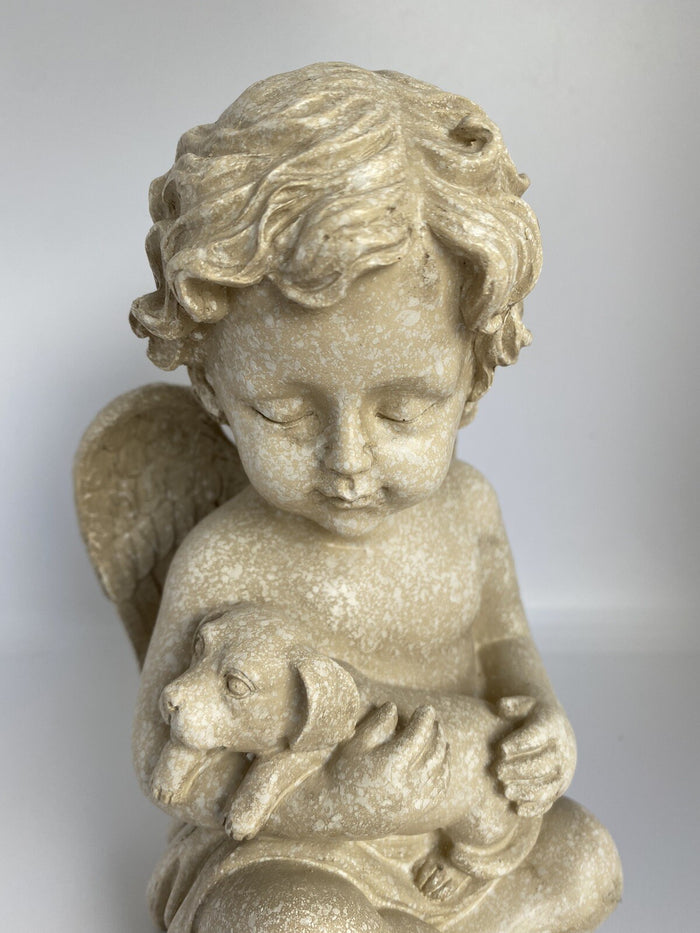 DOG MEMORIAL STATUE DOG PUPPY WITH WINGS PLAQUE  ORNAMENT