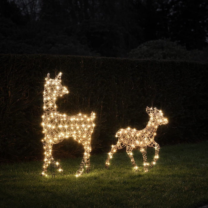 Dual LED Studley Doe & Fawn Light Up Reindeer Duo