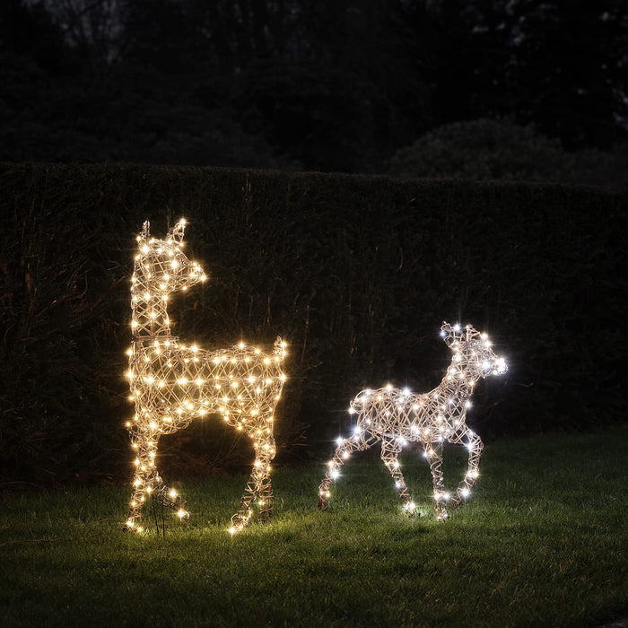 Dual LED Studley Doe & Fawn Light Up Reindeer Duo
