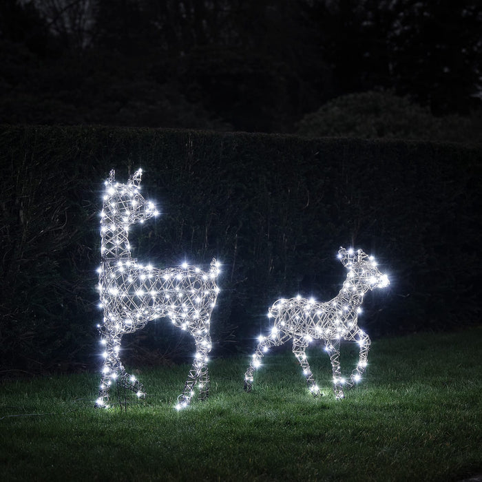 Dual LED Studley Doe & Fawn Light Up Reindeer Duo