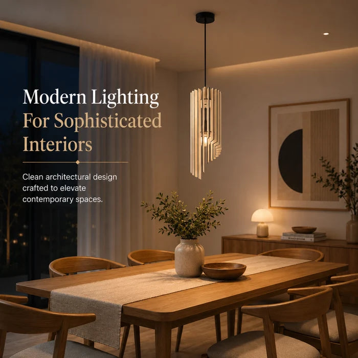 Elegant Cascade Wooden Hanging Lamp for Home Decor | Modern Ceiling Pendant Light in Highland Pine Finish | Venlay Wood