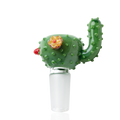 Green cactus-themed glass bong bowl with 14.5 mm male joint and textured nubs; US-made Empire Glassworks accessory shown on white.