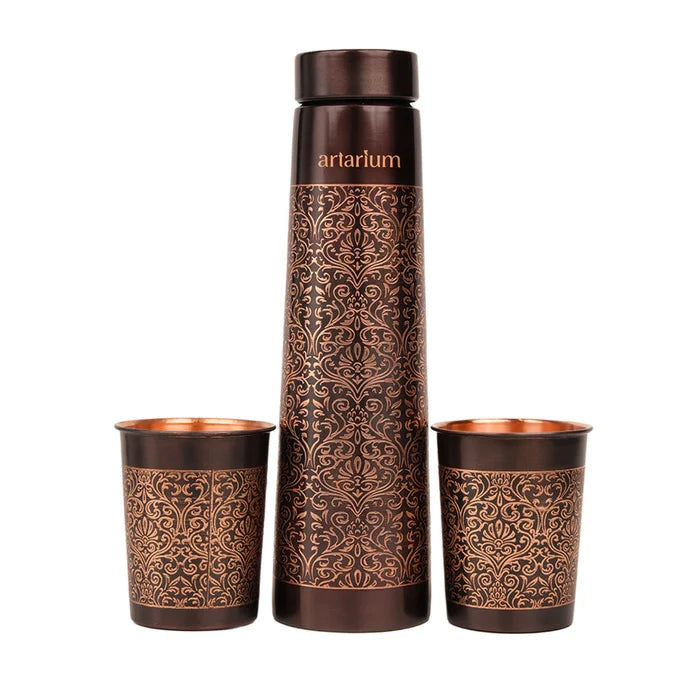 Etching Copper Bottle with Set of Copper Glass