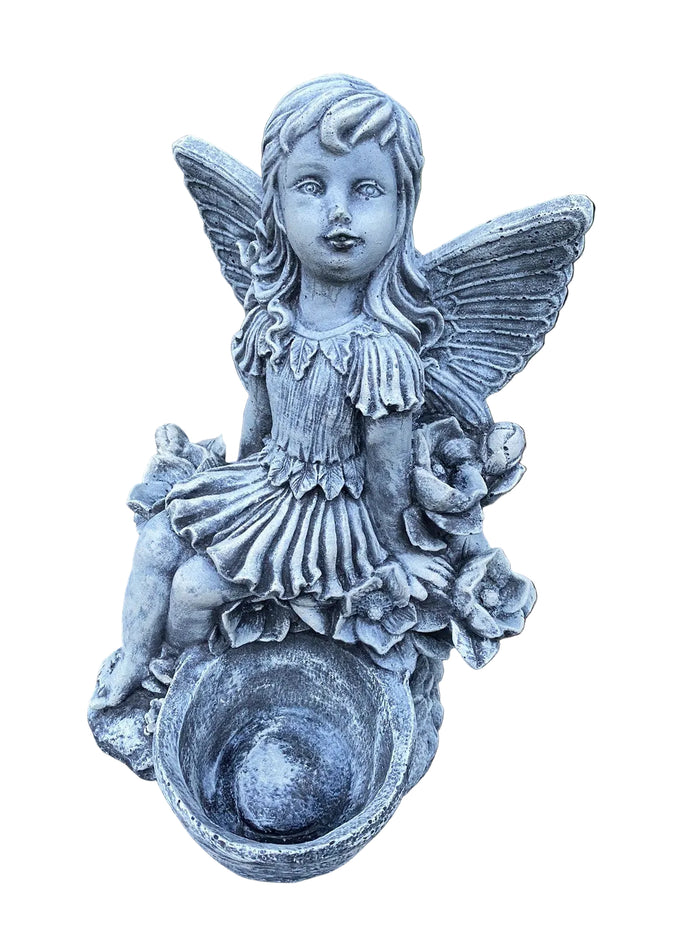 Fairy Bird Feeder Statue Ornament Animal Concrete Cement Garden Australian Made