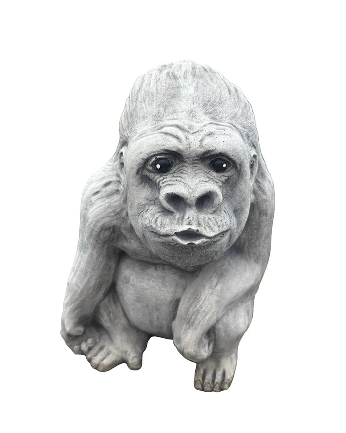 22nice4me Garden Statues hand-painted concrete female gorilla ornament with a realistic matt grey finish