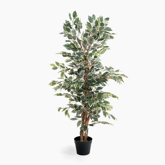 Artificial potted plant with green leaves on a white background