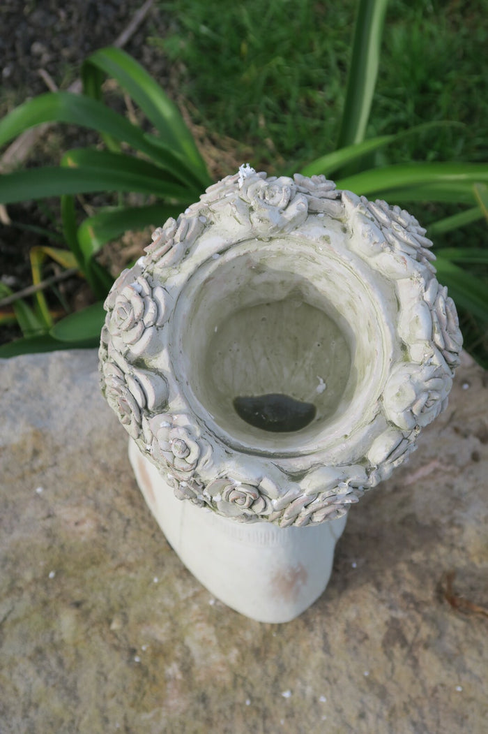 FLOWER GIRL PLANTER LADY FACE POT PLANTERS GARDEN PLANT FEATURE ANITQUE WHITE