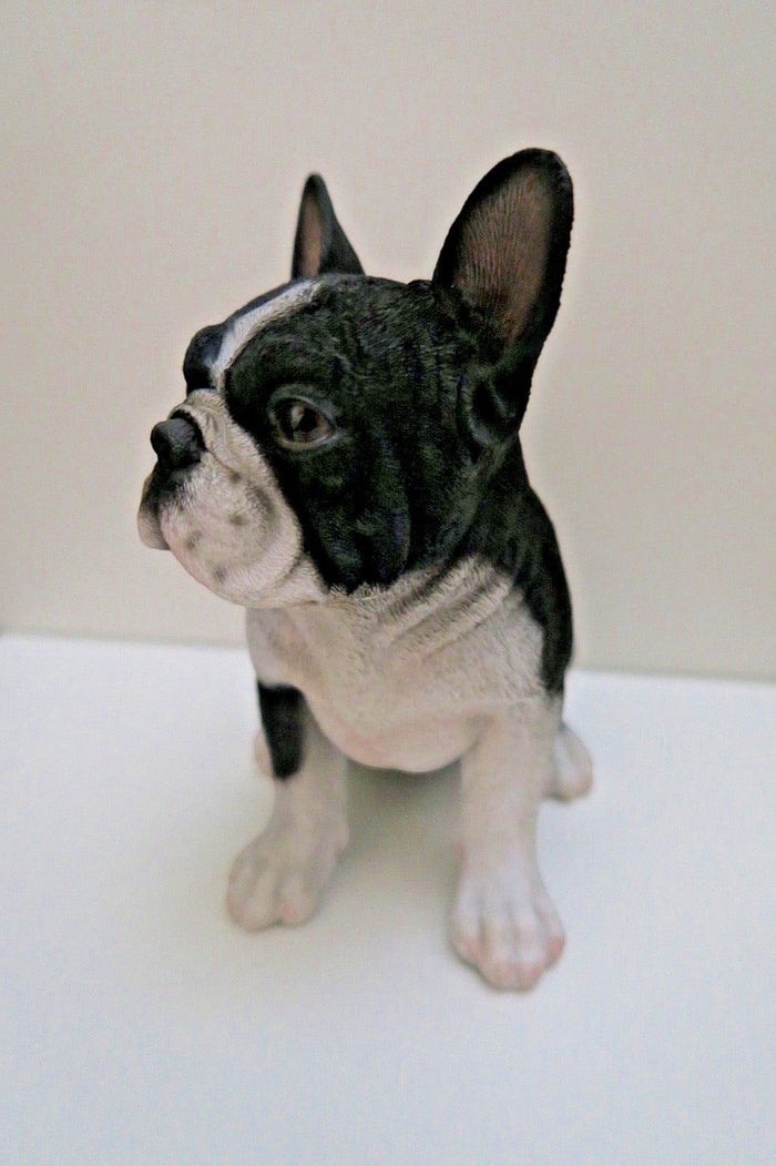 22nice4me Garden Statues hand-painted poly resin French bulldog puppy figurine in black and white sitting pose
