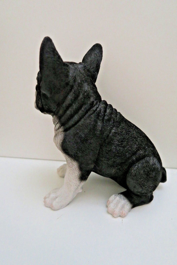 22nice4me Garden Statues black and white French bulldog puppy figurine in a sitting pose with detailed fur texture