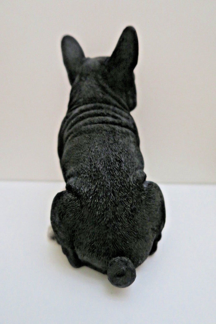 22nice4me Garden Statues black French bulldog puppy ornament, hand-painted poly resin sitting dog figurine back view
