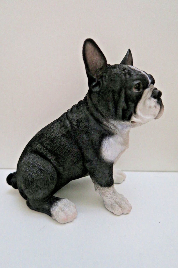 22nice4me Garden Statues hand-painted poly resin French bulldog puppy figurine in black and white sitting pose