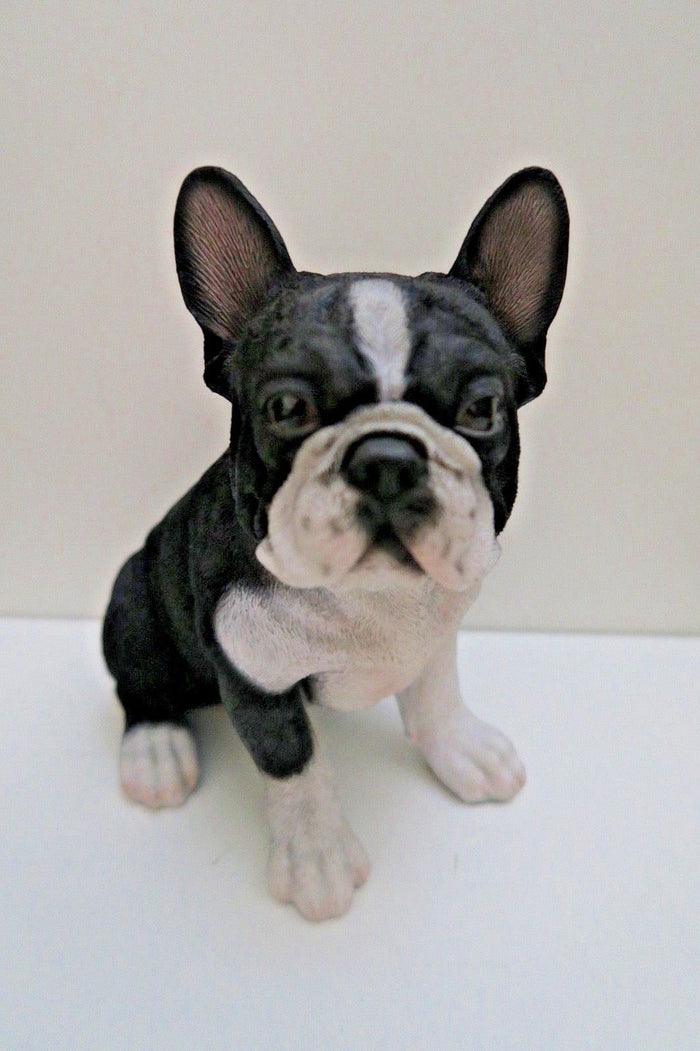 22nice4me Garden Statues hand-painted poly resin French bulldog puppy figurine in black and white sitting pose