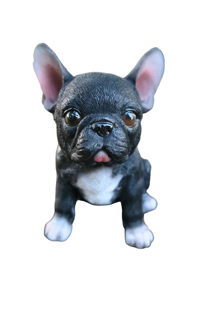 FRENCH BULLDOG SITTING DOG ANIMAL GARDEN STATUE ORNAMENT MEMORIAL BLACK