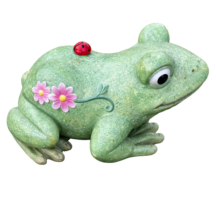 Frog With Lady Beetle & Flowers Garden Statue Ornament Figurine Home Decor
