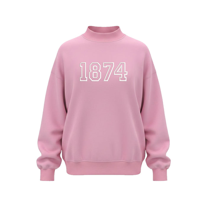 Gamma Phi Beta pink mock neck sweatshirt with 1874 in white embroidery