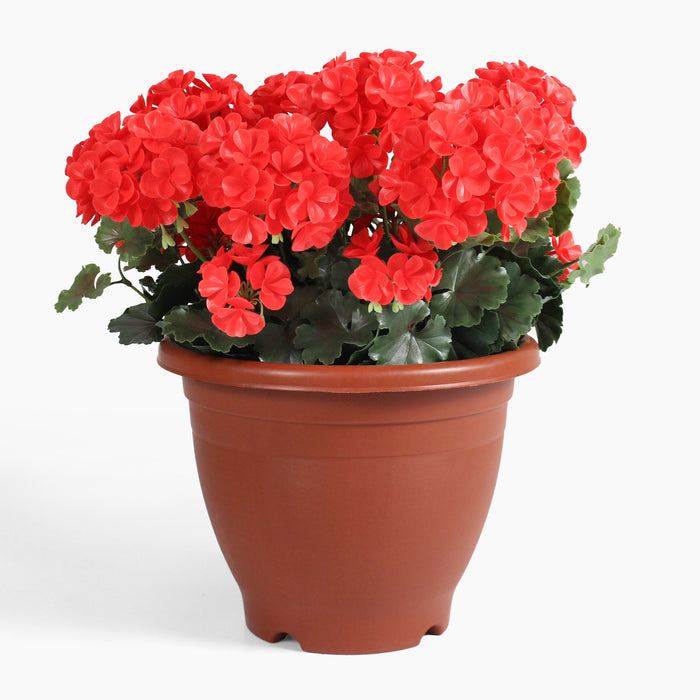 Artificial red geranium patio flower planter arrangement
