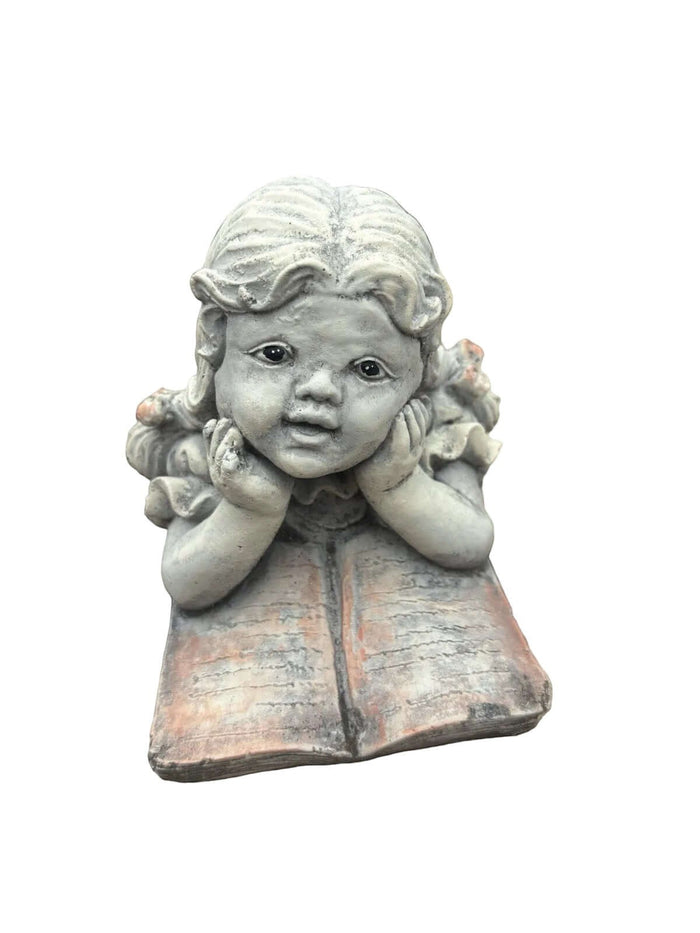 22nice4me Garden Statues concrete ornament of a girl lying down reading a book, hand-painted with grey finish.
