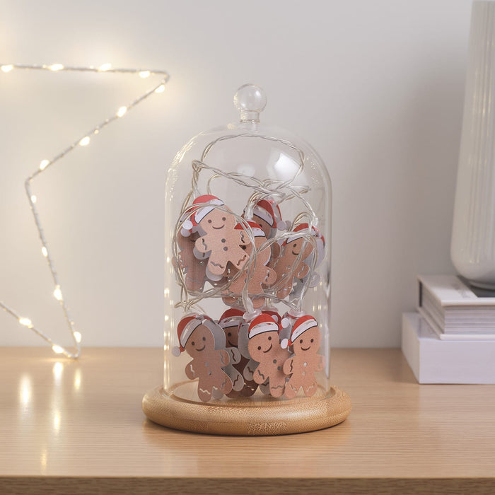 Glass Dome with Gingerbread LED String Lights