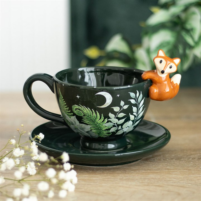 Green Forest Teacup with Fox
