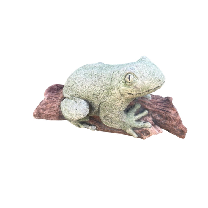 Green Tree Frog On A Log  Animal Concrete Cement Garden Statue Australian Made
