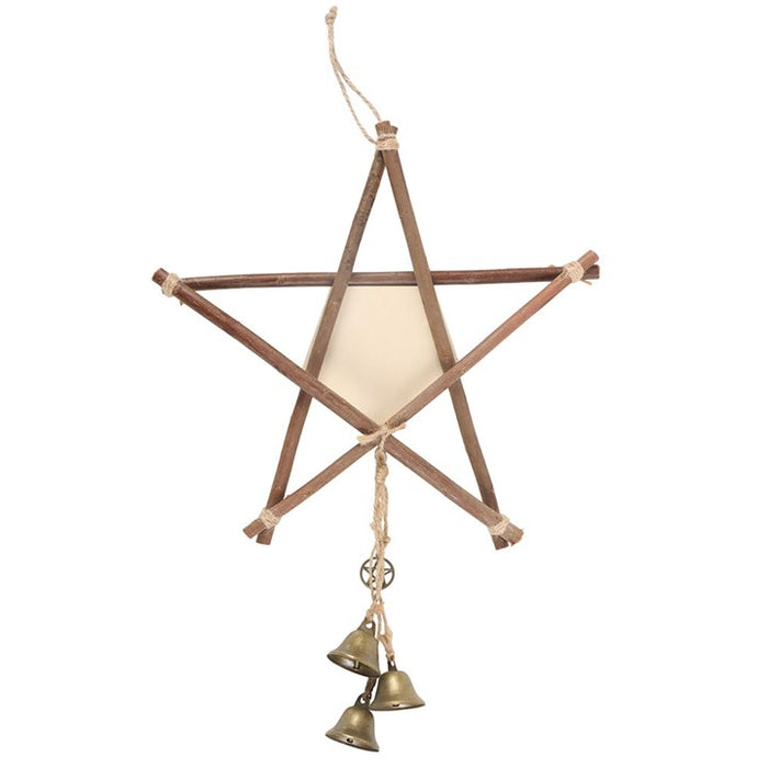 Green Witch Hanging Willow Pentagram with Bells