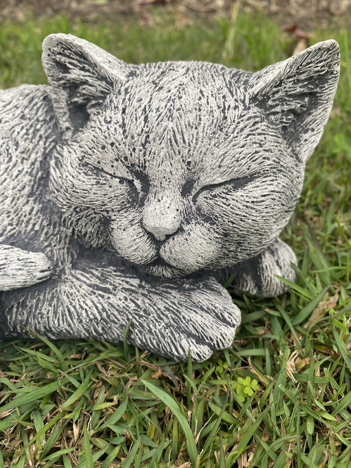 Grey Cat Statue Memorial Sleeping Kitten Animal Concrete Australian Made